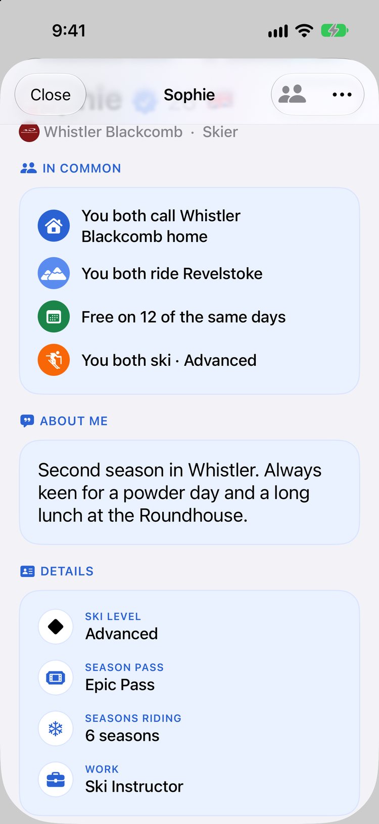 What you have in common screen in the Broski iPhone app